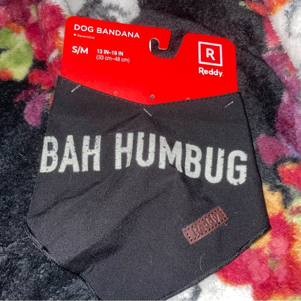 Reddy Bah Humbug Black Dog Bandana Size Small Medium